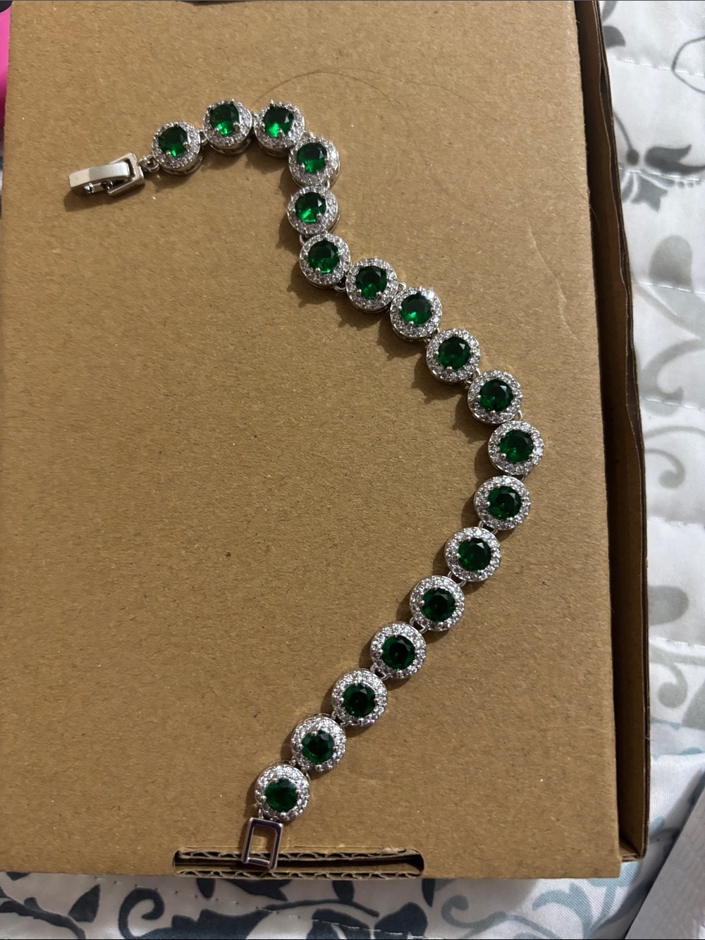 Emerald Green Halo Tennis Bracelet - Women Jewelry